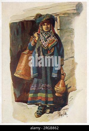 People of the Caucasus série de Max Karl Tilke - Khevsur Femme de Géorgie (basé en grande partie sur une photographie de D A Nikitin de 1881). Banque D'Images