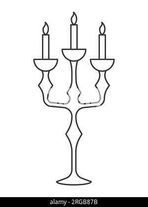 Illustration vectorielle en noir et blanc. Un chandelier pour trois bougies. Illustration de Vecteur