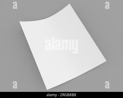 Feuille de papier incurvé de type A 4 sur fond gris. illustration du rendu en trois dimensions. Banque D'Images