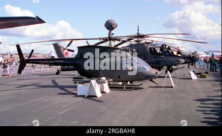 Armée des États-Unis - Bell OH-58D Kiowa Warrior 87-00750 (msn 43130), au salon aérien international de SBAC Farnborough en septembre 1992. (Reconstruit à partir de OH-58A 72-21192, msn 41858) Banque D'Images