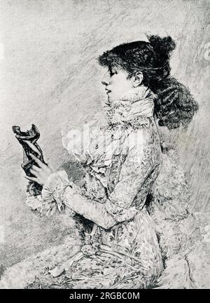 Reproduction d'un portrait de Sarah Bernhardt, actrice française, par Jules Bastien-Lepage, 1879 Banque D'Images