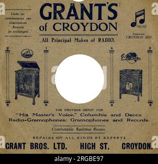 78rpm pochette publicitaire radio gramophones de Grant's of Croydon. Banque D'Images