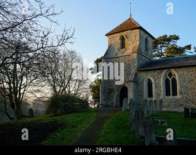 Église Sainte-Marie-la-Vierge à Clothall un après-midi d'hiver Banque D'Images