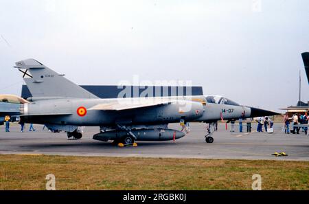 Ejercito del aire - Dassault Mirage F.1CE C.14-07 (msn ?), d'Escuadron 141 'Patanes', Ala de Caza 14, à la rencontre TIGER 1990, tenue à RAF Upper Heyford, en septembre 1990 Banque D'Images