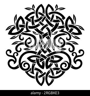 Design Viking. Arbre du monde de la mythologie scandinave - Yggdrasil et motif celtique. Dessiné dans le style celtique vieux norrois Illustration de Vecteur