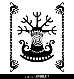 Design Viking. Arbre du monde de la mythologie scandinave - Yggdrasil et motif celtique. Dessiné dans le style celtique vieux norrois Illustration de Vecteur