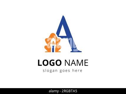 Lettre A avec modèle de vecteur de conception de logo de bougie. Pour événement, célébration et symbole de fête Illustration de Vecteur