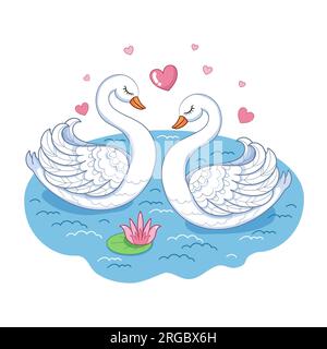 Cygnes blancs sur le lac. Illustration vectorielle Illustration de Vecteur