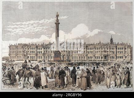 Vue sur le Palais d'hiver, Saint-Pétersbourg, Russie, de l'autre côté de l'Alexanderplatz. Conçu par Bartolomeo Rastrelli dans un style baroque, il a été la résidence d'hiver des tsars russes de 1732 à 1917. Banque D'Images