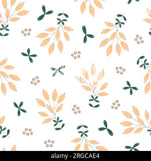 Motif sans couture d'usine de Noël, branche décorative avec des feuilles, baies roses pour la décoration de la maison, arrangement de vacances festif, illustration vectorielle pour papier cadeau saisonnier, textile, conception de célébration Illustration de Vecteur