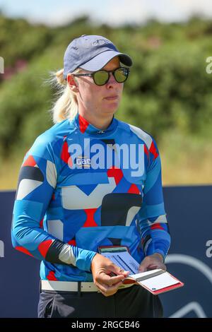 NICOLE BROCH ESTRUP, golfeuse danoise, participant au tournoi Scottish Women's Open, qui se déroule au parcours de golf Dundonald Links, Irvine, Banque D'Images