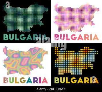 Carte Bulgarie. Collection de carte de la Bulgarie dans le style pointillé. Bordures du pays remplies de rectangles pour votre conception. Illustration vectorielle. Illustration de Vecteur
