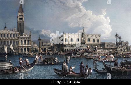 Retour du Bucentoro au Molo le jour de l'Ascension. Vue vers la place Saint-Marc, Venise, Italie Banque D'Images