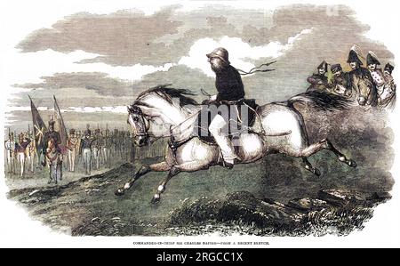 SIR CHARLES JAMES NAPIER (1782 - 1853), commandant militaire britannique, à cheval lors d'un examen de ses troupes. Banque D'Images