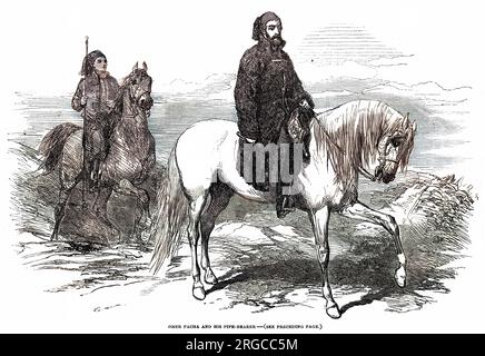 OMER (ou Omar) PASHA Nom réel: Michael Latta (1806 - 1871), général croate de l'armée turque, à cheval avec son porte-pipe pendant la guerre de Crimée. Banque D'Images