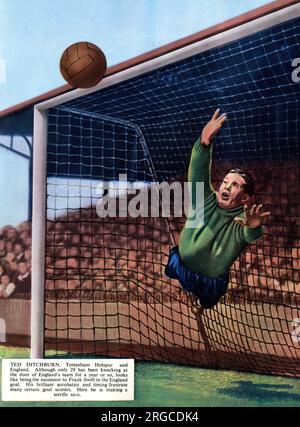 Ted Ditchburn, gardien de but pour Tottenham Hotspur et l'Angleterre, fait des économies Banque D'Images