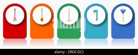 Ensemble d'icônes d'outils de jardinage, conception plate diverses icônes colorées telles que la fourche, la pelle, la hache et le râteau pour la conception Web et les applications mobiles, l'infographe Illustration de Vecteur