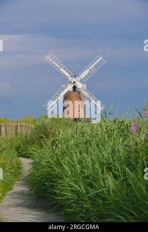 Norfolk Broads, Horsey Windpump ou moulin à vent de drainage à Horsey Mere , près de Great Yarmouth, Norfolk, Angleterre Banque D'Images