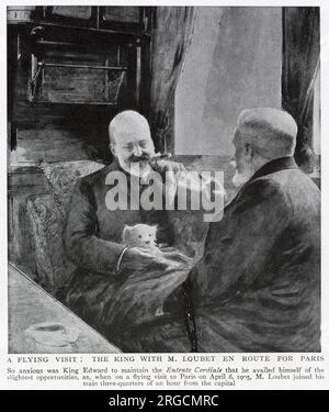 Le roi Édouard VII et le président Loubet se rencontrent dans un train en route pour Paris le 6 avril 1905. Le roi a joué un rôle essentiel dans la sécurisation de l'entente cordiale entre la Grande-Bretagne et la France. Banque D'Images