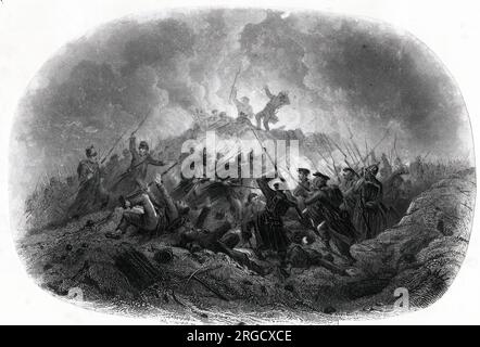 Attaque de nuit dans les tranchées, bataille d'Inkermann, Guerre de Crimée, novembre 1854 Banque D'Images