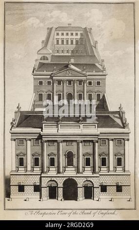 Une vue en perspective de la Banque d'Angleterre dans la City de Londres. Banque D'Images