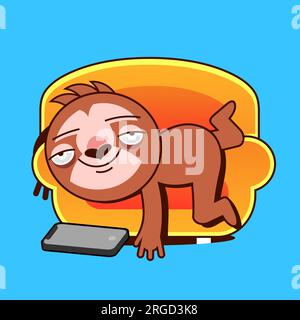 Ensemble de conception graphique de vecteur paresseux de dessin animé mignon. Adorables personnages de paresseux dessinés à la main accrochés à l'arbre. Illustration pour la conception de pépinière, poste Illustration de Vecteur