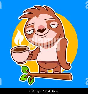 Cute cartoon jeu de dessins de caractères paresseux. Pendant de branche d'arbre, assis, de coussin. Funny animal paresseux, sleepy sloth hand drawn vector clip ar Illustration de Vecteur