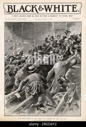 Un combat de poing à la Chambre des communes, le 27 juillet 1893. Un débat peu tempéré sur le projet de loi Home Rule entraîne des bagarres parmi les députés de la Chambre des communes. Banque D'Images