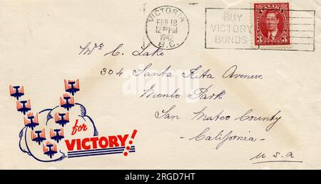 V pour les bombardiers Victory, enveloppe canadienne WW2 Banque D'Images