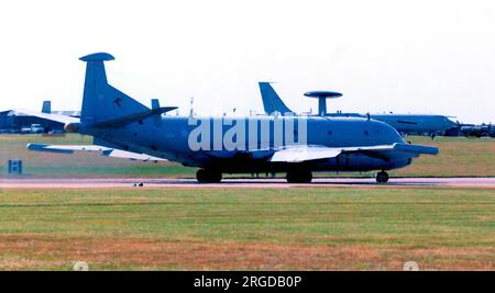 Royal Air Force - Hawker Siddeley Nimrod R.1 XV249, du No.51 Squadron de la RAF Wyton. Un R.1 de remplacement modifié pour être utilisé comme avion de collecte de renseignements électroniques et de signaux, pour remplacer le XW666, qui s'est écrasé. Avec un équipement de surveillance électronique hautement spécialisé, les Nimrod R.1 ont été largement utilisés pour recueillir des renseignements provenant des anciens pays du Pacte de Varsovie, survolant la mer Baltique et les mers arctiques, ainsi que des points chauds dans le monde entier. Banque D'Images