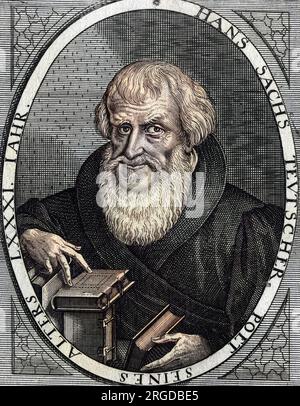 HANS SACHS (1494 - 1576), cordonnier allemand, poète et chanteur de meistersinger de Nurnberg, auteur de 6000+ œuvres, un partisan de Luther et de la réforme. Banque D'Images