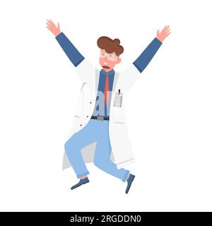Heureux homme scientifique. Chercheur de laboratoire excité, illustration vectorielle de travailleur scientifique Illustration de Vecteur