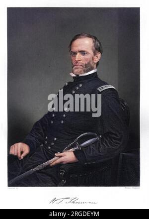 WILLIAM TECUMSEH SHERMAN (1820 - 1891), commandant militaire américain dans l'armée fédérale pendant la guerre civile, avec son autographe. Banque D'Images