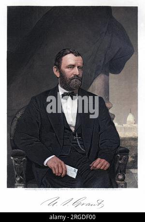 ULYSSES SIMPSON GRANT (1822 - 1885), soldat américain, homme d'État et président, commandant de l'armée fédérale pendant la guerre civile. avec son autographe. Banque D'Images