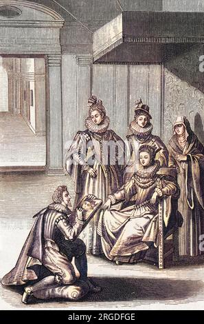 Impressionné par ce qu'il entend parler de l'Infante d'Espagne (Anne d'Autriche) Louis commande son portrait : ils se marieront en 1615 et auront un enfant, le futur Louis XIV Banque D'Images