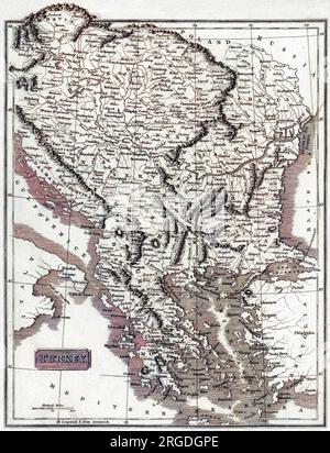 La carte est étiquetée «Turquie» parce qu'à cette époque les Balkans sont sous la domination de l'Empire ottoman et constituent la majeure partie de la «Turquie en Europe». Banque D'Images