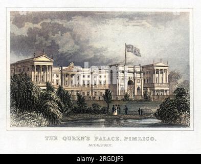 Buckingham Palace en 1846, avec Marble Arch visible au premier plan. Cinq ans plus tard, l'Arch sera déplacé dans le coin nord-est de Hyde Park. Banque D'Images