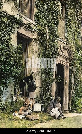 Daphne du Maurier et sa famille dans leur maison de Cornouailles : ici, chèvre avec ses enfants, Tessa, Flavia et Christian. Banque D'Images