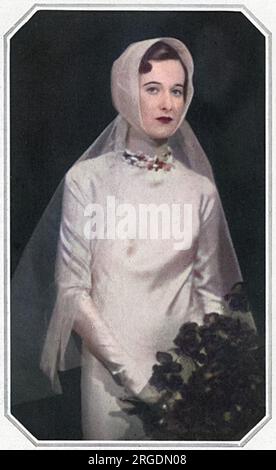 Barbara (Baba) Beaton dans la robe de mariée qu'elle portait pour épouser M. Alec Hambro à St Mark's, North Audley Street, Londres Banque D'Images