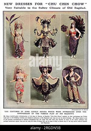 Une sélection de mannequins montrant les derniers costumes du spectacle, 'Chu Chin Chow' qui a ouvert au Théâtre de sa Majesté en 1916 et a duré cinq ans et plus de 2 300 représentations. Le spectacle est l'un des plus grands succès théâtraux de la première Guerre mondiale et est particulièrement populaire auprès des soldats en congé en raison des filles esclaves peu vêtues dans la distribution. Banque D'Images