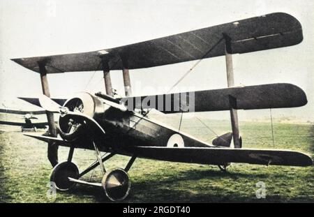 Un triplan monoplace Sopwith de production standard sur un aérodrome pendant la première Guerre mondiale. Banque D'Images