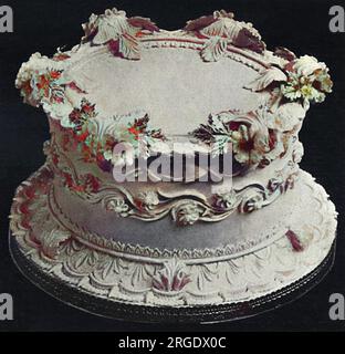 Gâteaux de mariage avec moulures de pâte de gomme et décorations passepoilées Banque D'Images