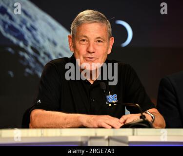 Bob Cabana, administrateur associé de la NASA, prononce une allocution lors d'une conférence de presse au Kennedy Space Center, Floride, le mardi 8 août 2023 photo de Joe Marino/UPI crédit : UPI/Alamy Live News Banque D'Images