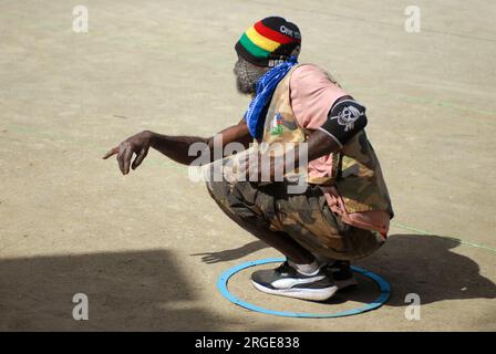 Le jeu de boule est joué au Vanuatu, Océanie. Banque D'Images