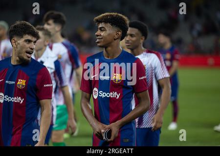 Barcelone, Espagne. 8 août 2023. BARCELONE, ESPAGNE - 8 AOÛT : .joueurs en action lors du match du Trophée Joan Gamper entre le FC Barcelone et Tottenham Hotspurs au Estadi Olimpic Lluis Companys le 8 août 2023 à Barcelone, Espagne (crédit image : © Gerard Franco/DAX via ZUMA Press Wire) USAGE ÉDITORIAL UNIQUEMENT! Non destiné à UN USAGE commercial ! Banque D'Images