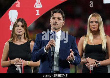 Monza, Italie. 08 août 2023. Pier Silvio Berlusconi, AD de Mediaset Spa lors du Trofeo Silvio Berlusconi, Trophée Silvio Berlusconi, match de football entre l'AC Monza et l'AC Milan le 8 août 2023 au stade U-Power de Monza, Italie - photo Morgese-Rossini/DPPI crédit : DPPI Media/Alamy Live News Banque D'Images