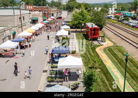 Hendersonville Caroline du Nord, Hendersonville Farmers & Market, Maple Street, vue aérienne d'en haut, homme hommes hommes, femme femme femme femme femme femme, adultes résident Banque D'Images