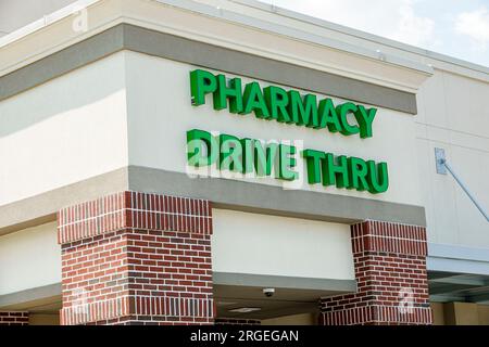 Hendersonville Caroline du Nord, Publix Grocery Store, pharmacie générique drive à travers la fenêtre, extérieur, entrée principale du bâtiment, signe infor Banque D'Images