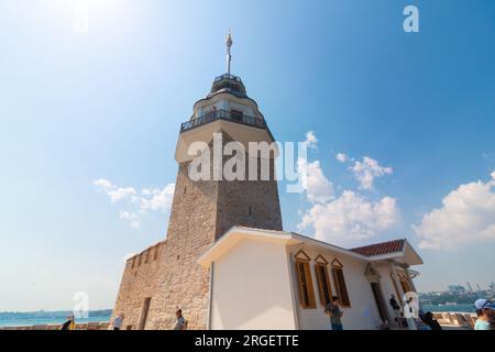 Touristes et Maiden Tower aka Kiz Kulesi. Istanbul Turkiye - 7.11.2023 Banque D'Images