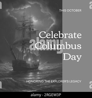 Composition du texte du jour Celebrate columbus sur un bateau en bois Banque D'Images